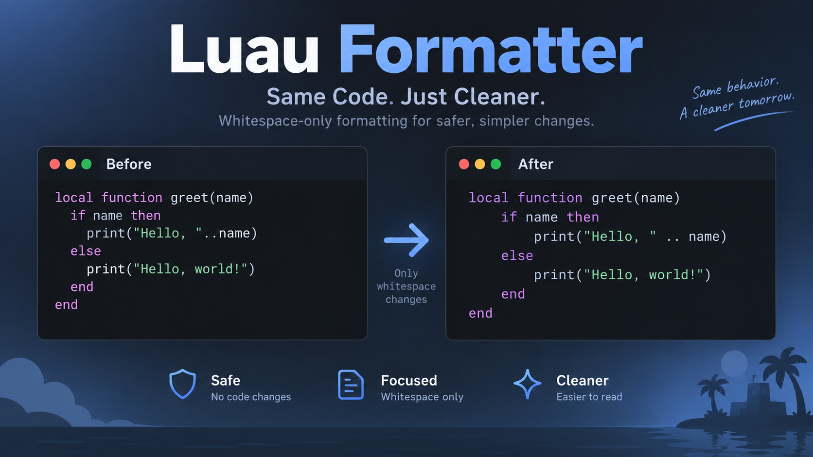 Header: whitespace-only Luau formatting